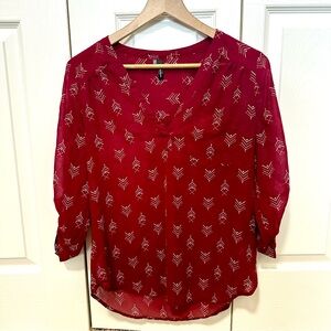 Maurices Red Blouse with White Pattern